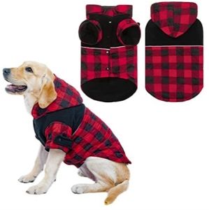 Size Large Buffalo Check Dog w/Detachable Hood